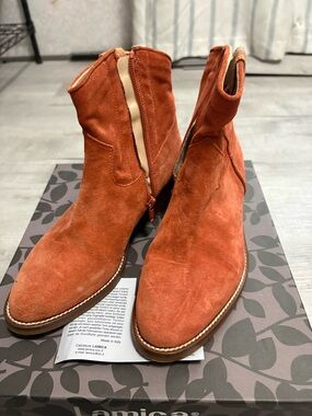 Women’s Orange Suede Zip Ankle Boots